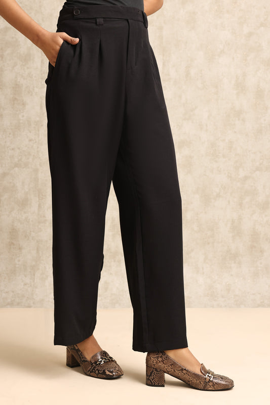 TAILORED PLEATED PANTS-BLACK