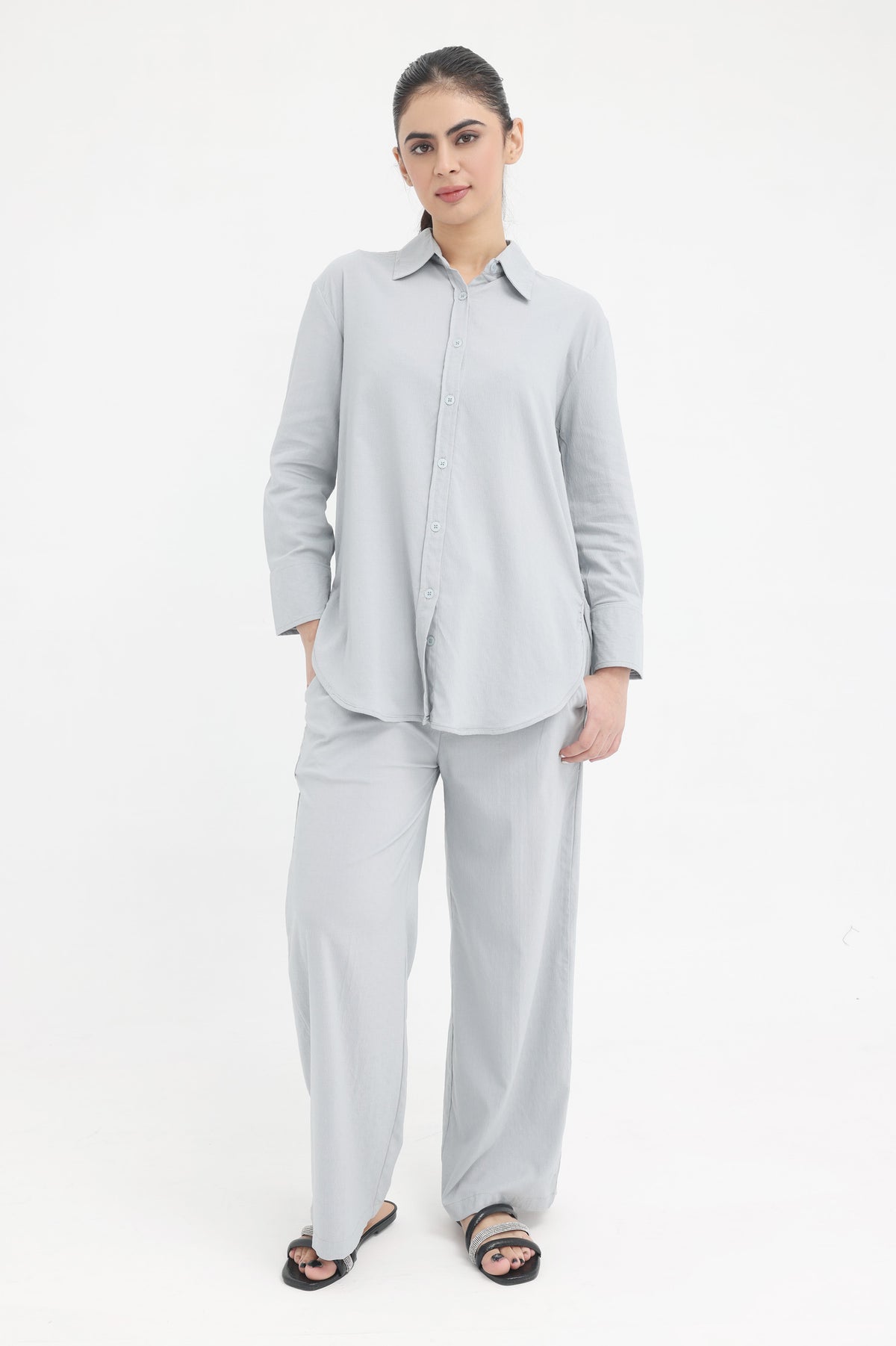 CLASSIC BUTTON-DOWN RELAXED SET-LT GREY