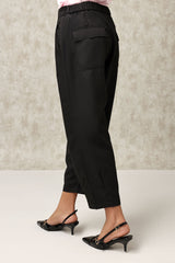 TAILORED CROPPED PLEATED TROUSERS-BLACK