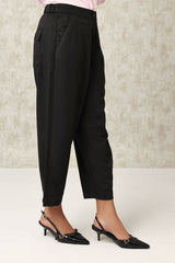 TAILORED CROPPED PLEATED TROUSERS-BLACK