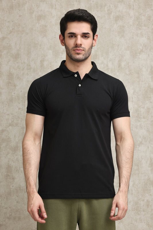 CLASSIC PIQUE COTTON POLO SHIRT-BLACK