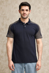 CONTRAST PANEL SPORTS POLO SHIRT-NAVY-GREY