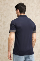 CONTRAST PANEL SPORTS POLO SHIRT-NAVY-GREY