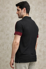 CONTRAST PANEL SPORTS POLO SHIRT-BLK-MAROON