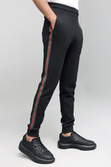 STRIPED PERFORMANCE JOGGER PANTS-BLACK-GREEN-RED