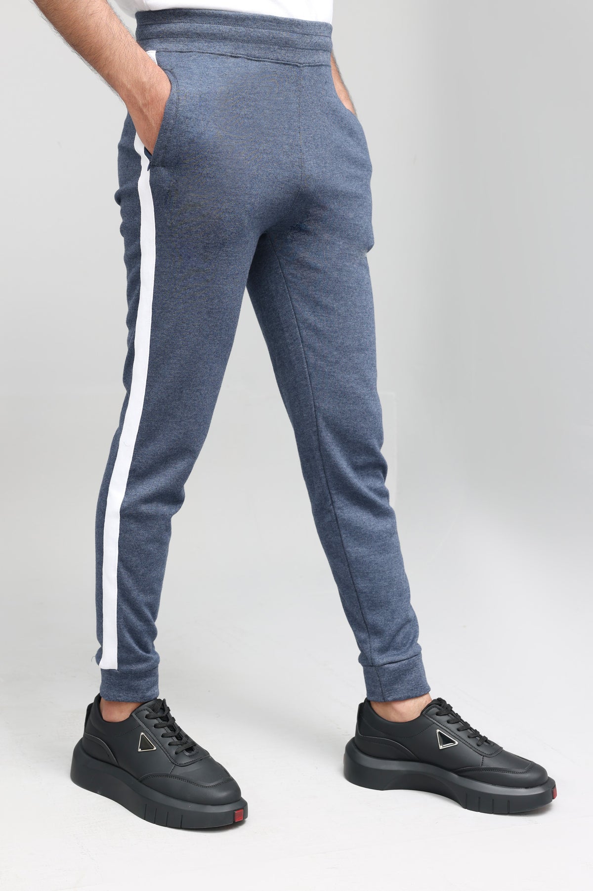 DYNAMIC STRIPE JOGGER PANTS-DENIM-WHITE