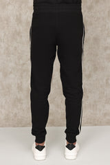 TEXTURED TRACK PANTS WITH CONTRAST PIPING-BLACK