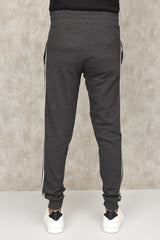 TEXTURED TRACK PANTS WITH CONTRAST PIPING-CHARCOAL