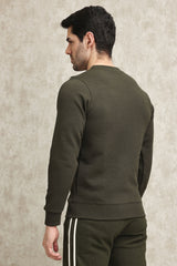 LIGHT GREY WAFFLE-KNIT CREW SWEATSHIRT-OLIVE