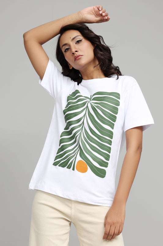 ECO-CHIC TROPICAL LEAF GRAPHIC T-SHIRT-GREEN