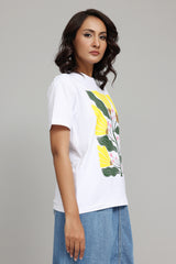 ECO-CHIC TROPICAL LEAF GRAPHIC T-SHIRT-YELLOW