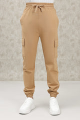 ELASTICATED CARGO TROUSER WITH DRAWSTRING WAIST-KHAKI