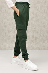 ELASTICATED CARGO TROUSER WITH DRAWSTRING WAIST-DK-GREEN