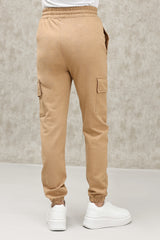 ELASTICATED CARGO TROUSER WITH DRAWSTRING WAIST-KHAKI