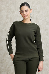 ATHELEISURE STRIPE SWEATSHIRT-OLIVE