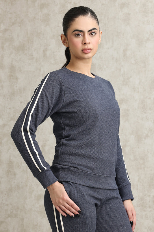 ATHELEISURE STRIPE SWEATSHIRT-DENIM