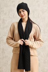 COZY KNIT HAT AND SCARF SET-BLACK