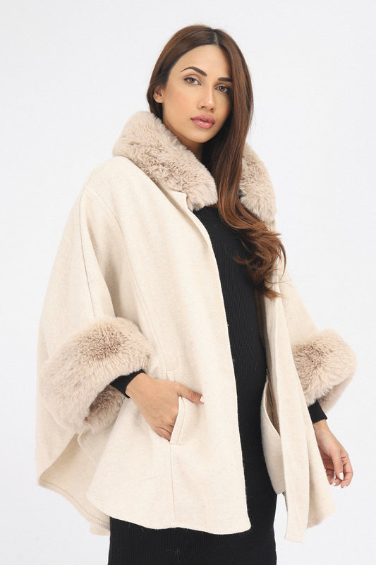 CAPE WITH FUR COLLAR