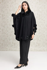 LUXUARY FAUX FUR CAPE-BLACK