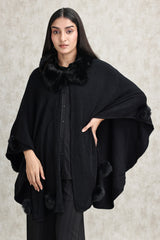 LUXUARY FAUX FUR CAPE-BLACK