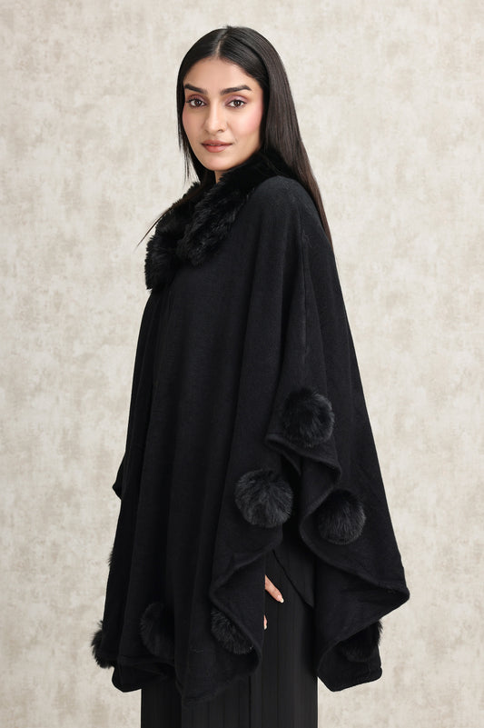 LUXUARY FAUX FUR CAPE-BLACK