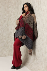 GEOMETRIC KNIT FUR CAPE