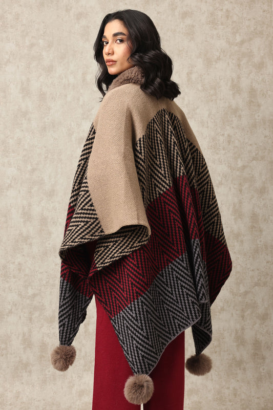 GEOMETRIC KNIT FUR CAPE