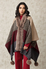 GEOMETRIC KNIT FUR CAPE