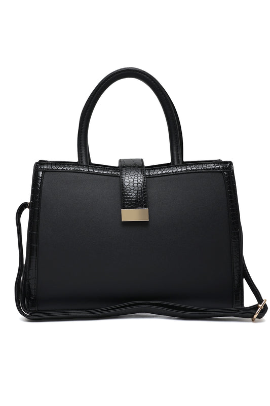 Structured Croc-Trim Bag-Black