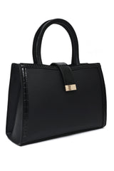 Structured Croc-Trim Bag-Black