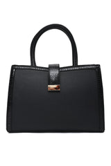 Structured Croc-Trim Bag-Black