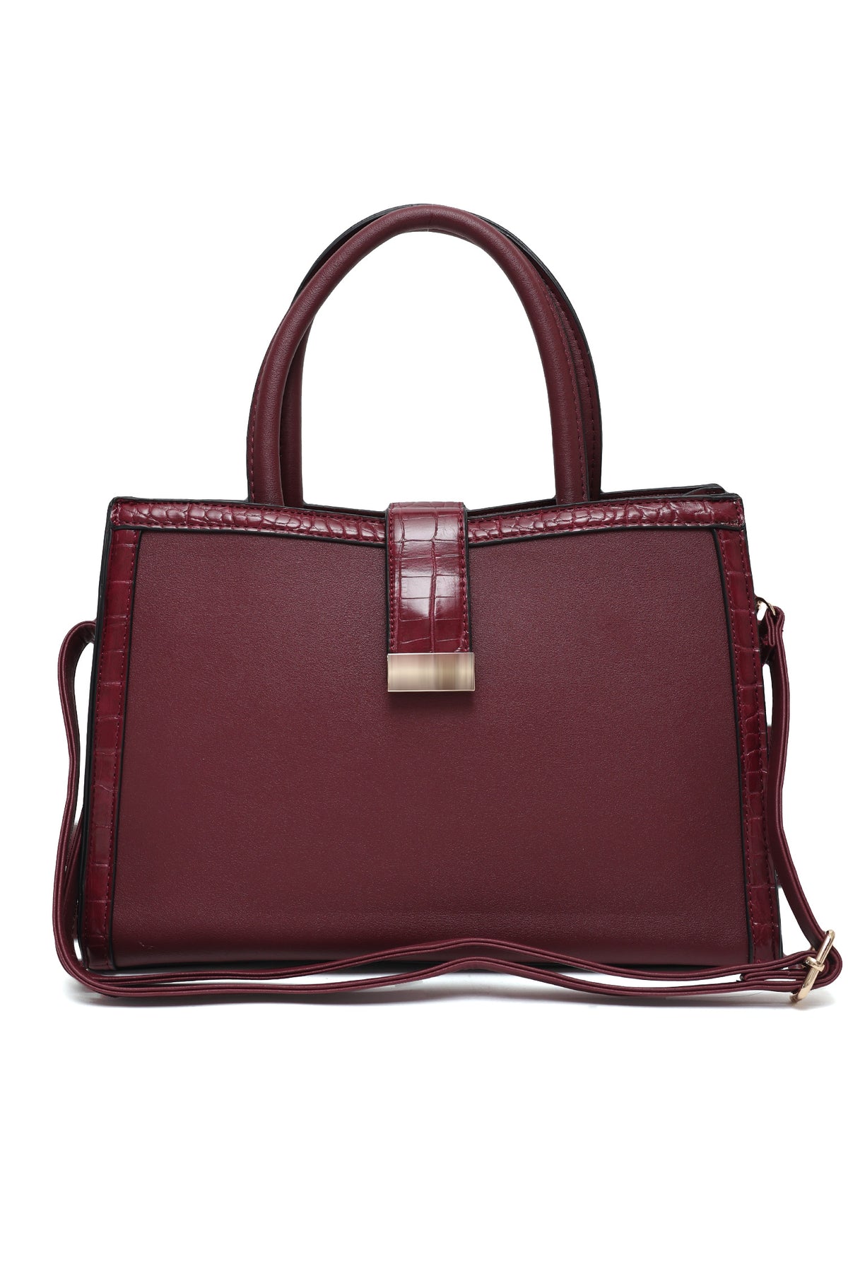 Structured Croc-Trim Bag-Maroon