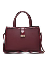 Structured Croc-Trim Bag-Maroon