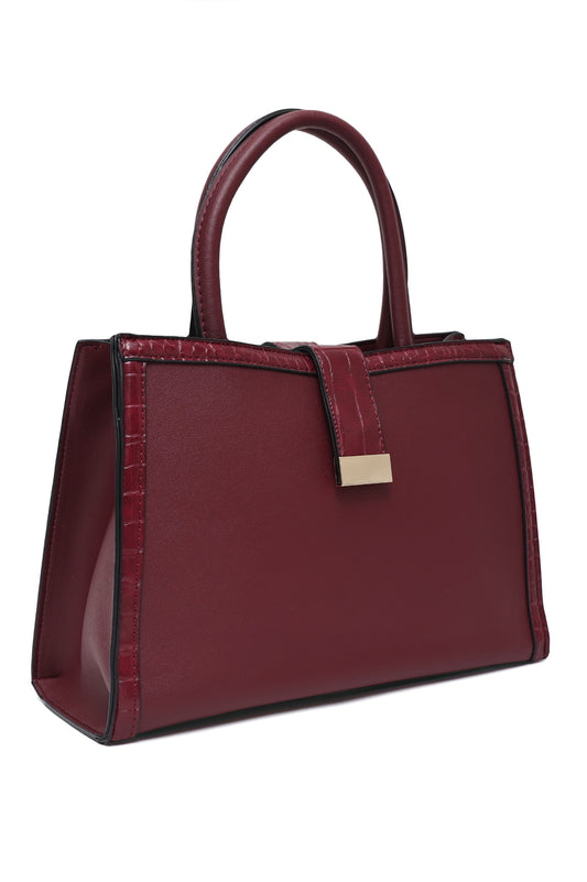 Structured Croc-Trim Bag-Maroon