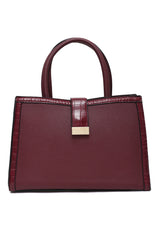 Structured Croc-Trim Bag-Maroon