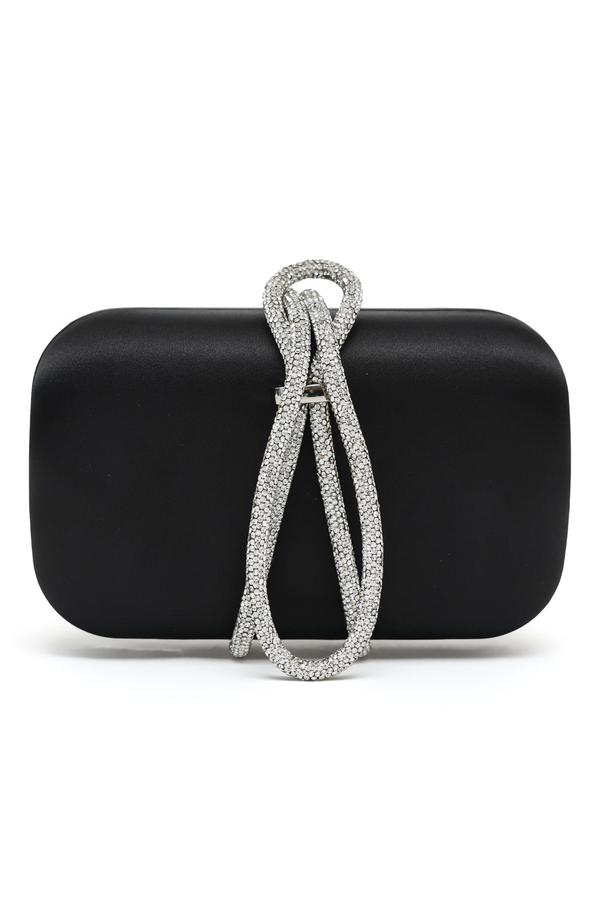 SATIN CRYSTAL LOOP CLUTCH-BLACK