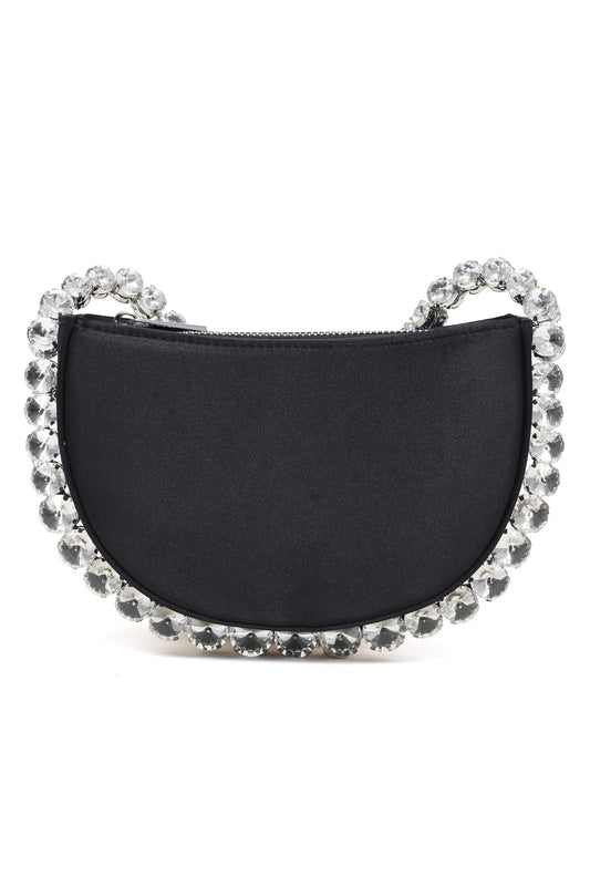 CRYSTAL EMBELLISHED CRESCENT BAG-BLACK