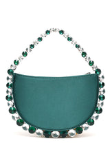 CRYSTAL EMBELLISHED CRESCENT BAG-GREEN