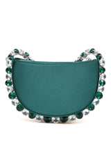 CRYSTAL EMBELLISHED CRESCENT BAG-GREEN