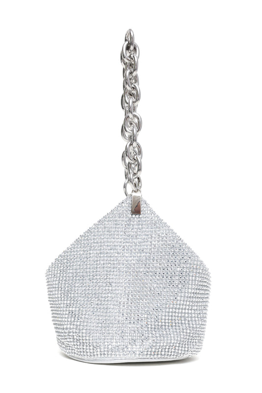 SPARKLING CHAIN HANDLE POUCH BAG-SILVER