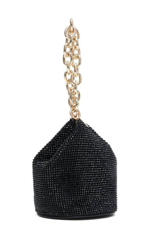 SPARKLING CHAIN HANDLE POUCH BAG-BLACK