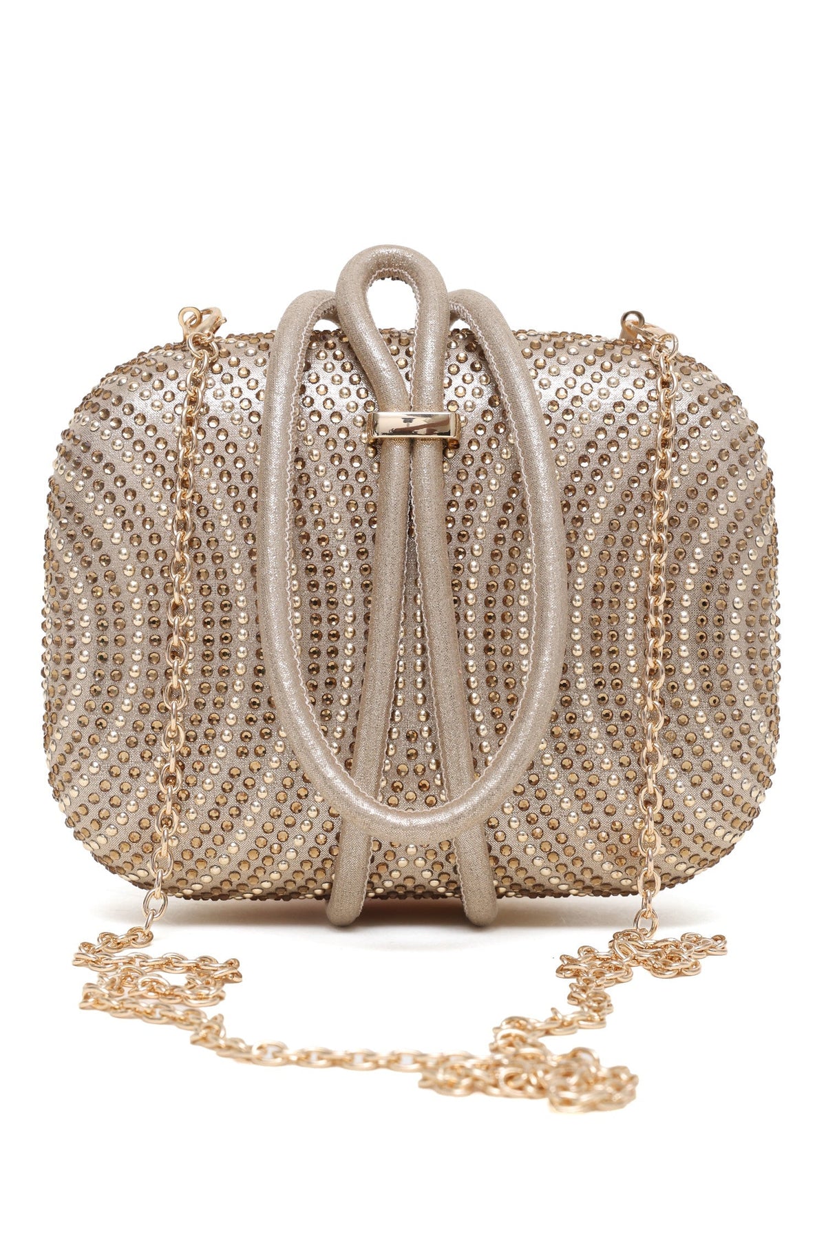 RADIANT KNOT RHINESTONE CLUTCH-GOLD