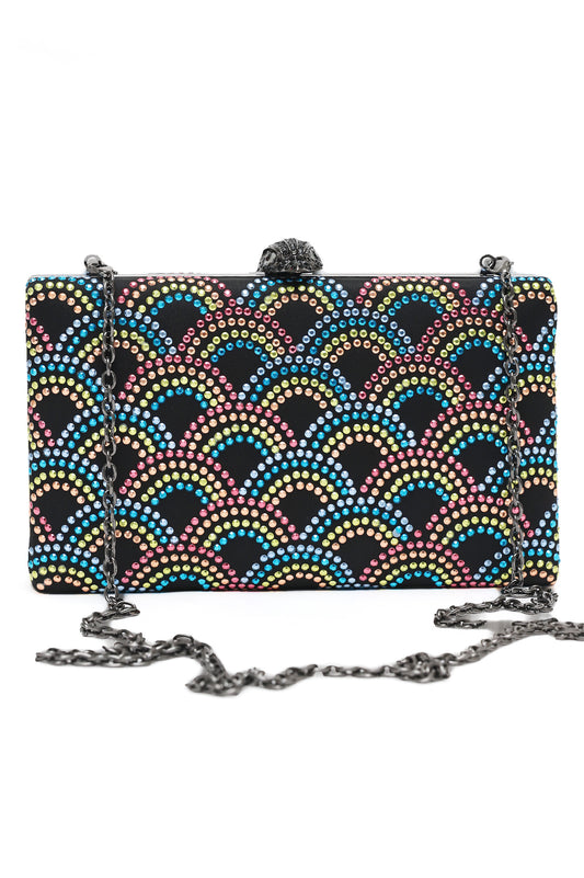 Rainbow Studded Clutch-Black