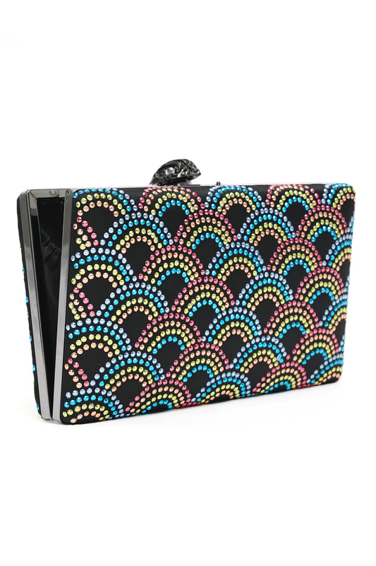 Rainbow Studded Clutch-Black