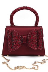 CRYSTAL BOW MINI HANDBAG-WINE