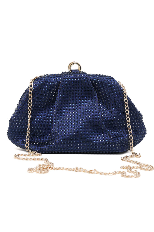 CRYSTAL RUCHED EVENING CLUTCH-BLUE