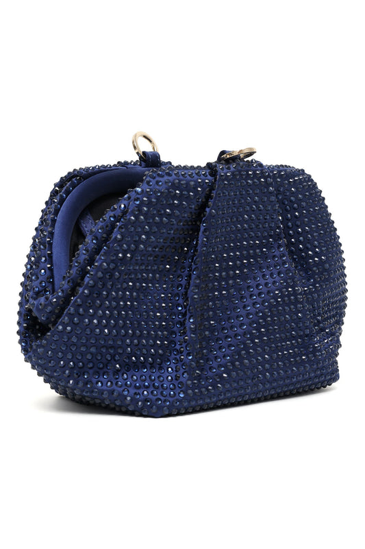 CRYSTAL RUCHED EVENING CLUTCH-BLUE