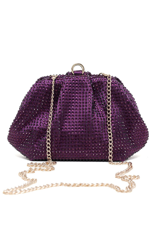 CRYSTAL RUCHED EVENING CLUTCH-PURPLE