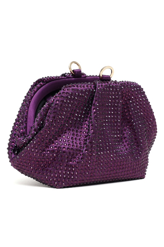 CRYSTAL RUCHED EVENING CLUTCH-PURPLE
