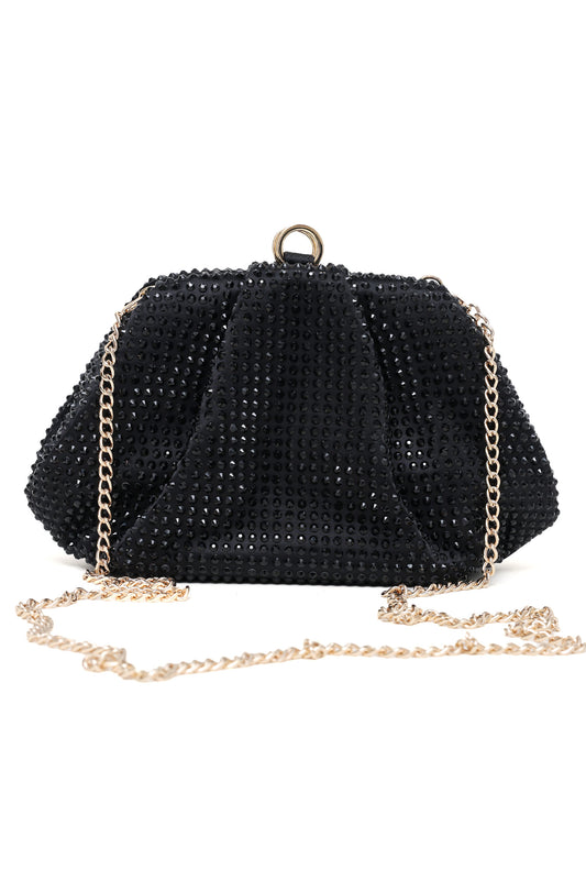 CRYSTAL RUCHED EVENING CLUTCH-BLACK